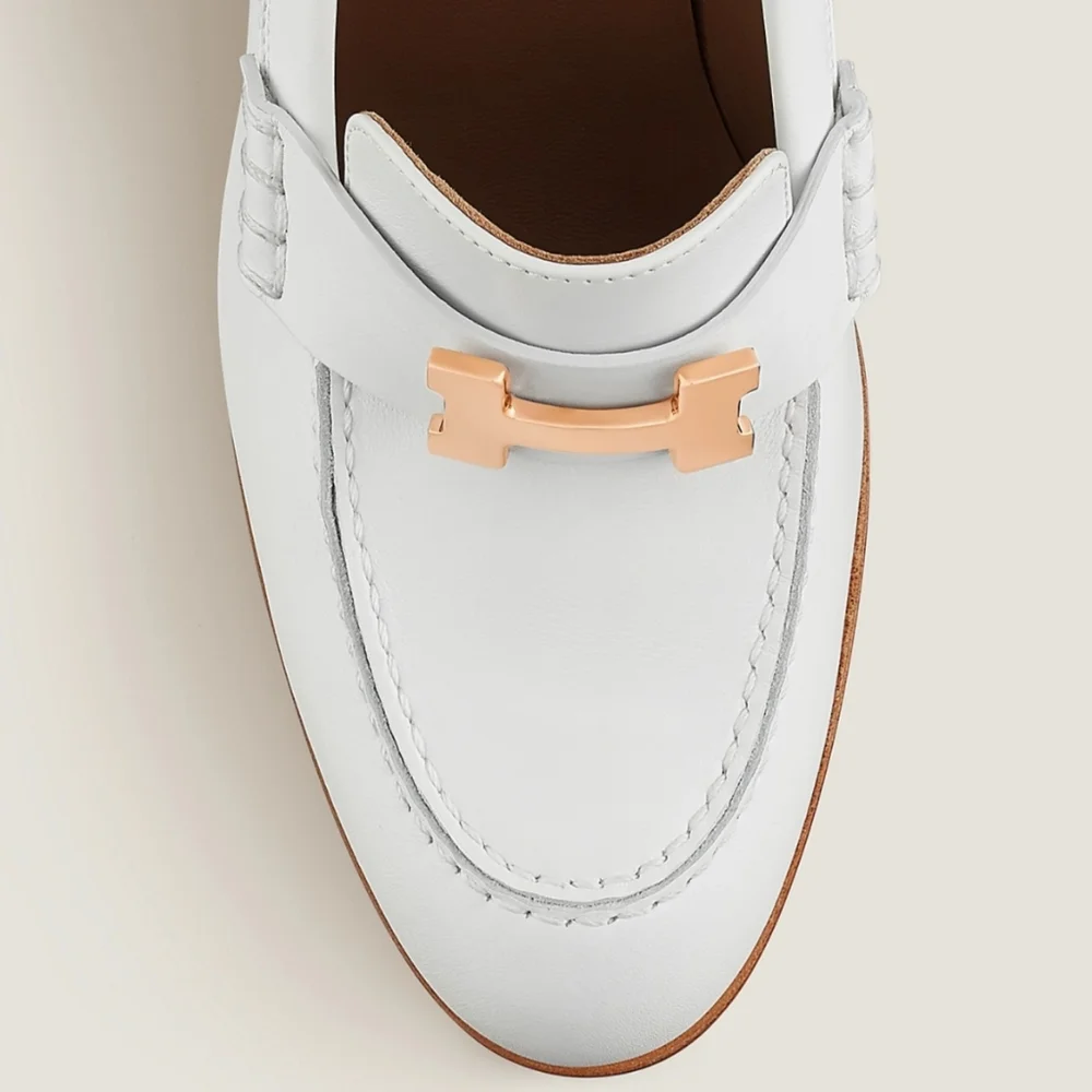 Hermès Dauphine 70 Loafer Blanc Calfskin with Rose Gold-plated Buckle sz 37.5 - Picture 4 of 16